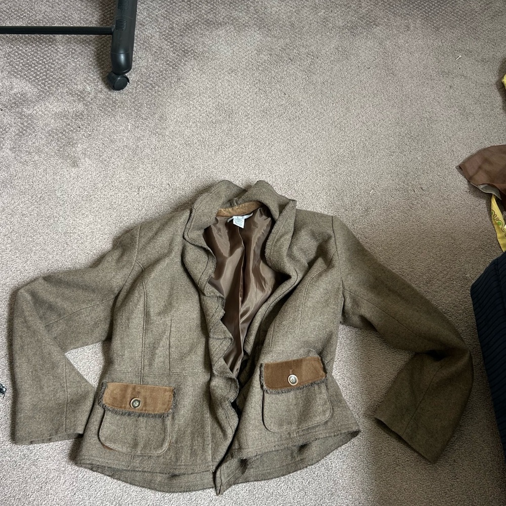 CAbi Tan Pea Coat with Structured Shoulders